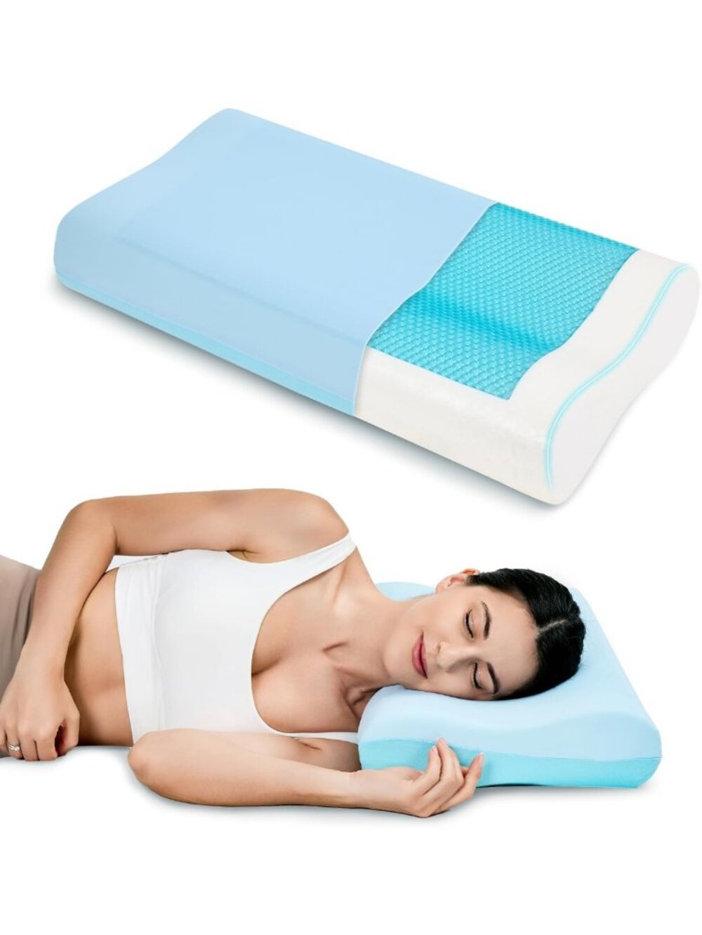 Cooling Gel Memory Foam Contour Pillow | Neck Support & Reversible Design